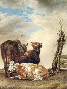 POTTER, Paulus Two Cows a Young Bull beside a Fence in a Meadow oil on canvas
